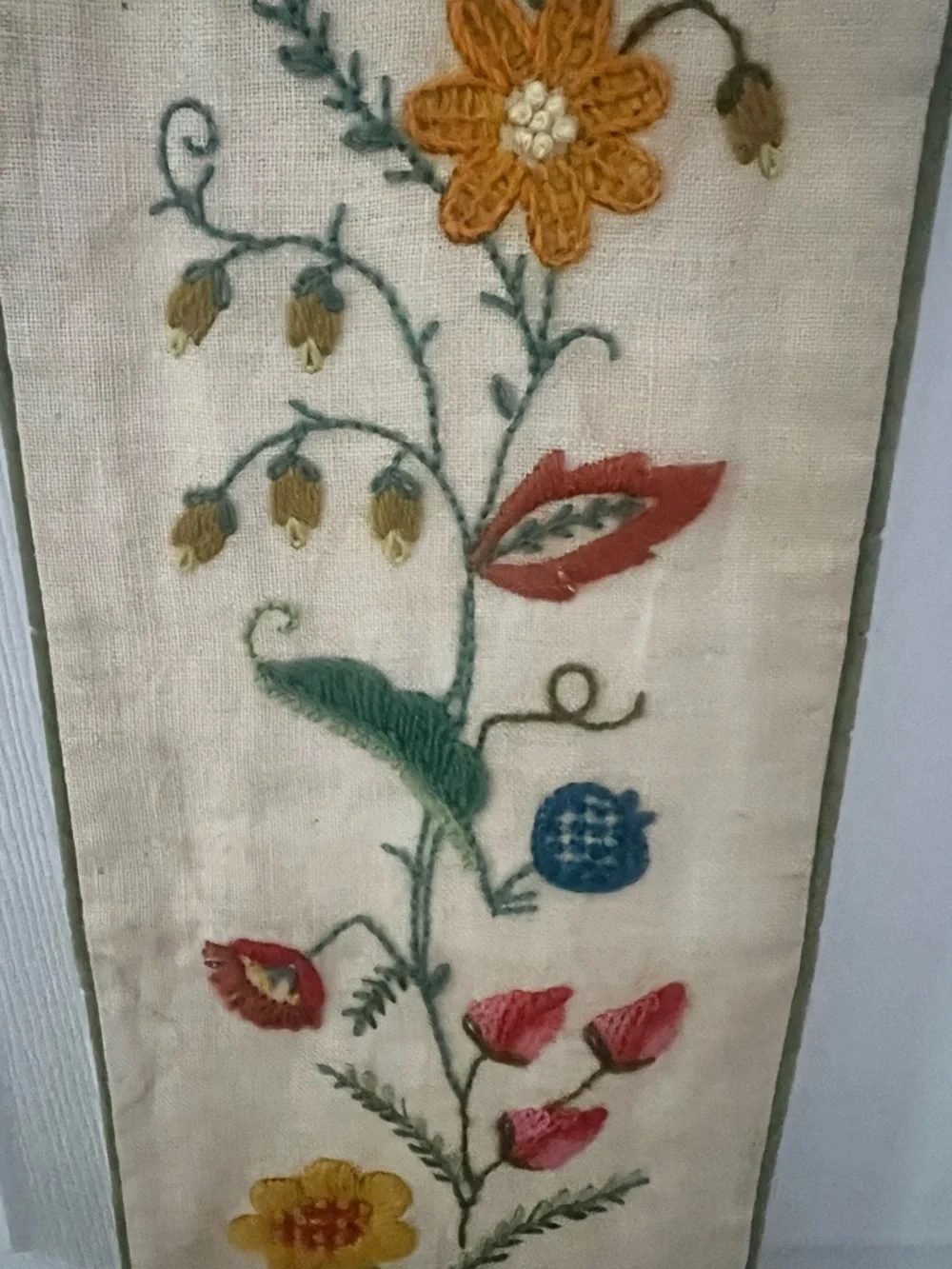 Vintage Embroidered Floral Wall Hanging/Table Runner